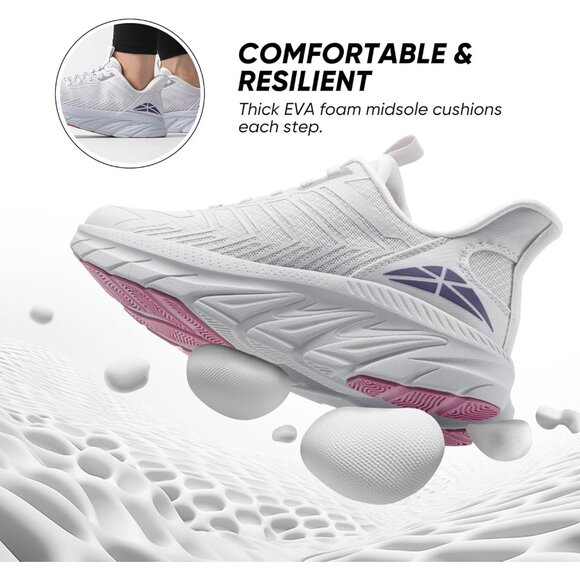 Women's Light Grey Purple Walking Shoes Comfort Breathable Non-Slip Gym Sneaker - Picture 3 of 8